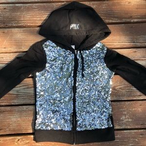 PINK black, silver sequin zip up hoodie jacket y2k